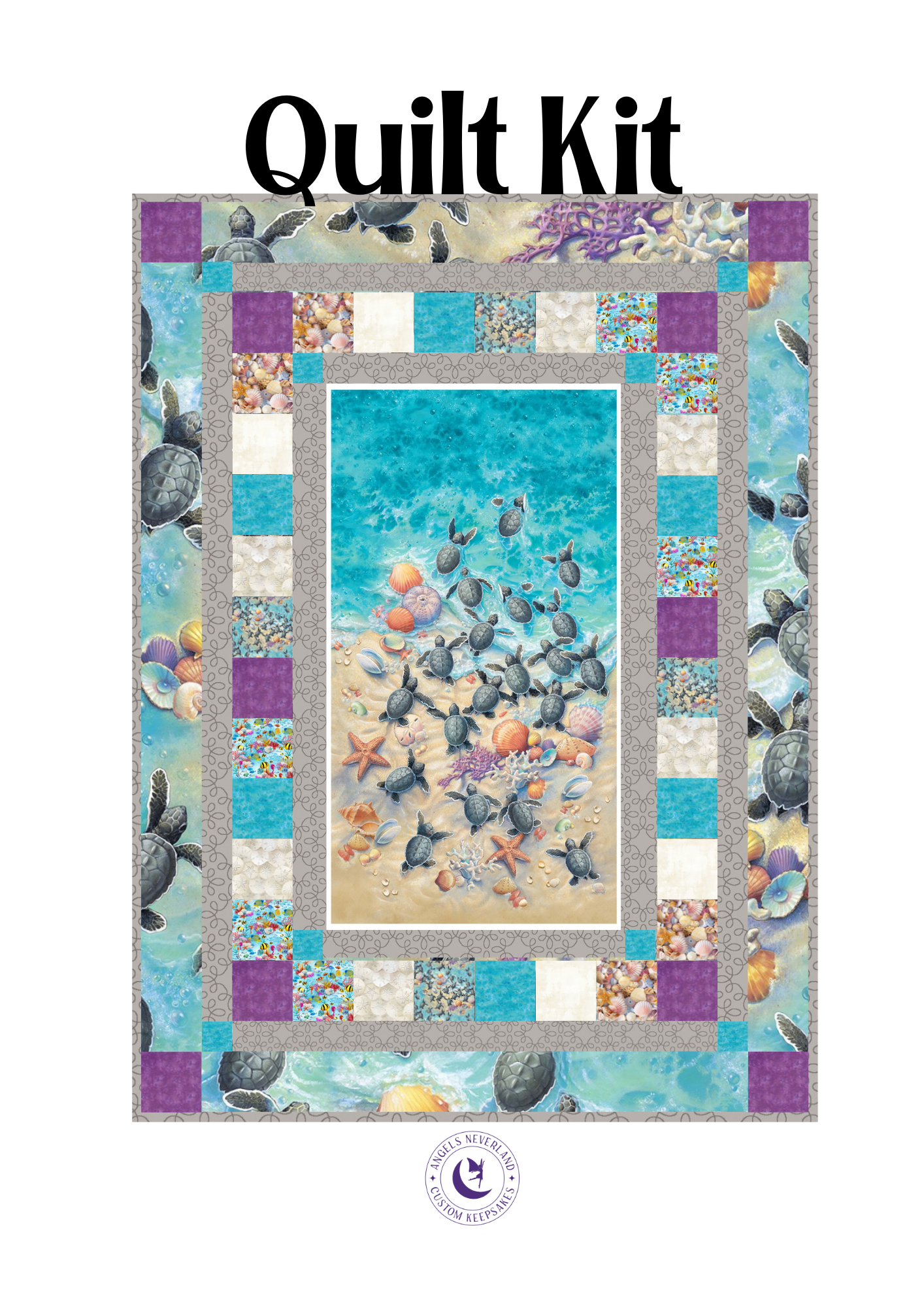 Angelsneverland Quilt Kit Race to Safety Baby Sea Turtle Panel from Elizabeth's Studio QUILT KIT using Picture This Pattern