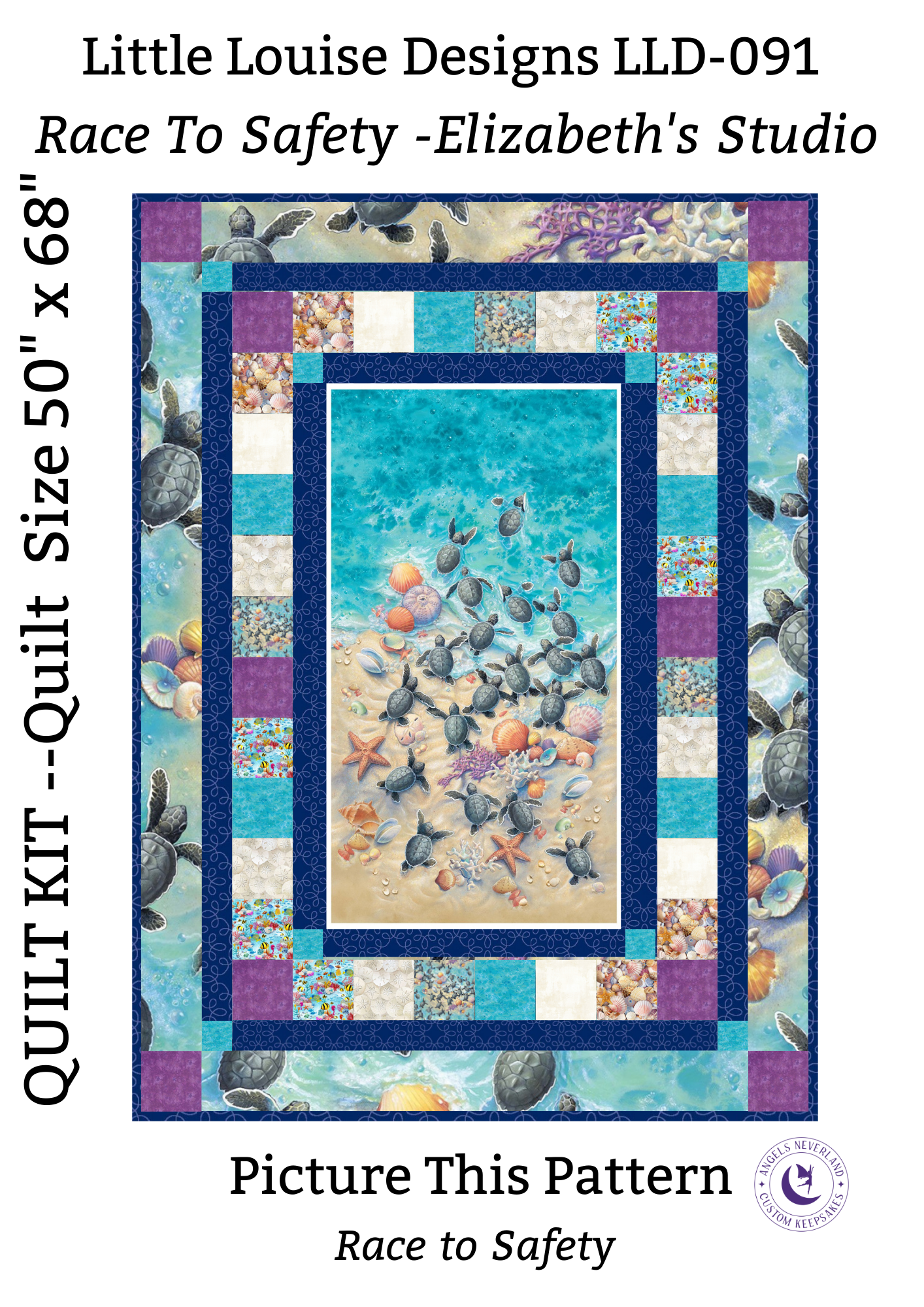 Angelsneverland Quilt Kit Race to Safety Baby Sea Turtle Panel QUILT KIT from Elizabeth's Studio using Picture This Pattern