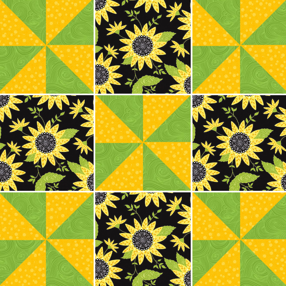 Angelsneverland Quilt Kit Sunflower Swirls & Floral Pinwheel Plus One by Fabric Café Quilt Kit with Sunflower Fabric