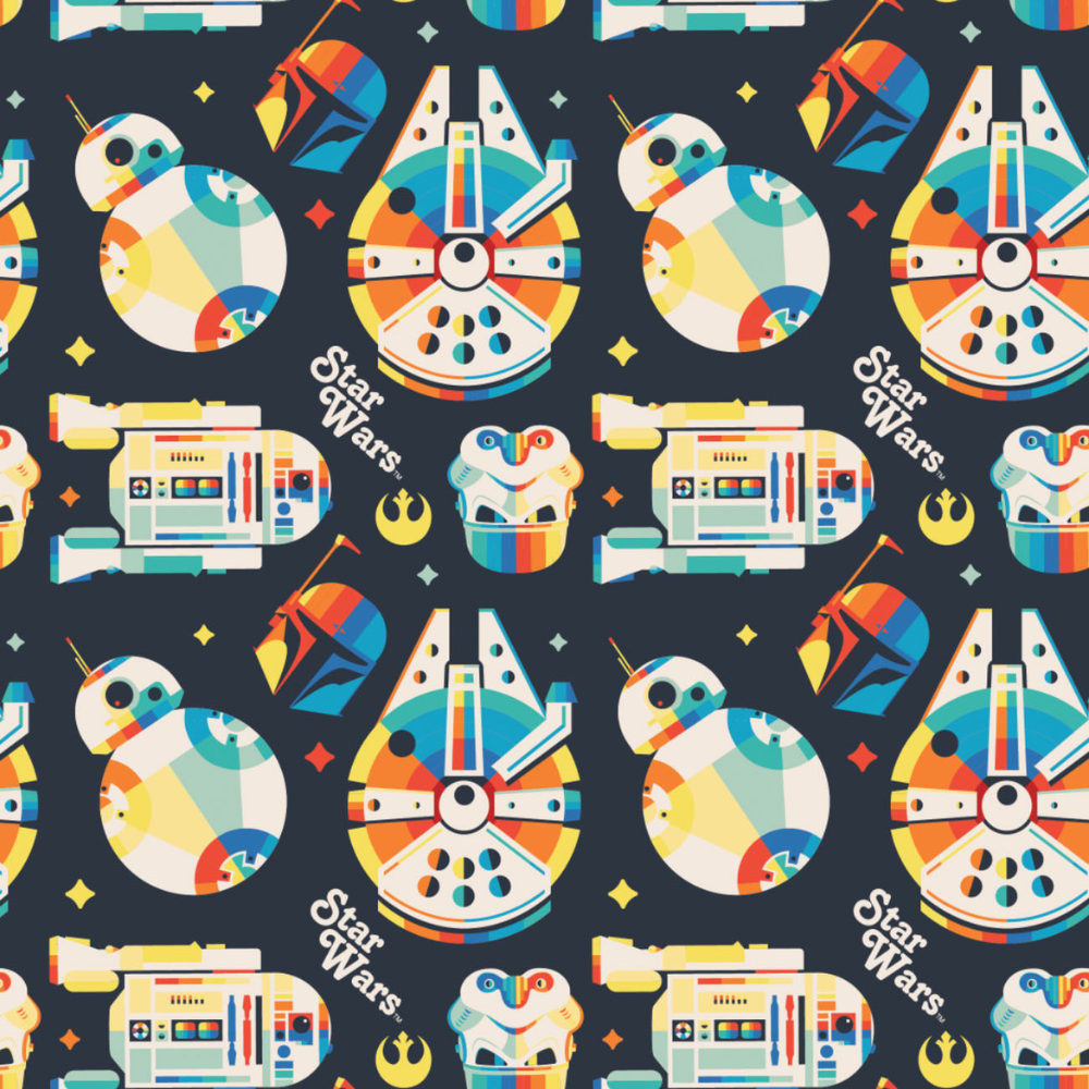 Star Wars Fabric, Multi-colored Millennium Fabric with Droids and