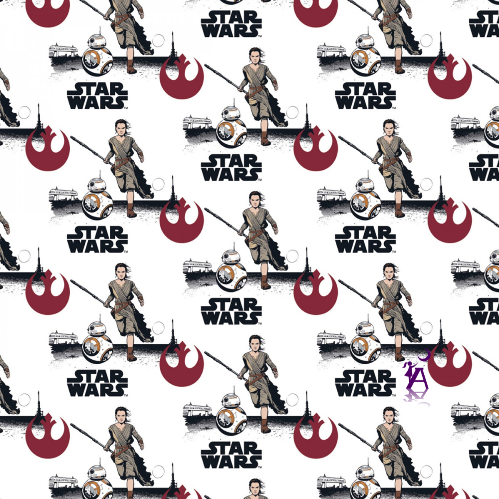 Camelot Fabric Fat Quarter / Fl-Multi SW Rey BB8 Star Wars Fabric, FLANNEL cotton, Licensed Camelot Fabrics, Mandalorian The Child Flannel, Rae & BB8, Baby Yoda with frogs, rag quilt fabric