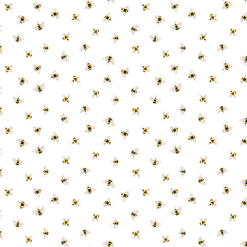 Clothworks Fabric Bees on white Sunflower Bouquets Butterflies or Bees Fabric By the Yard