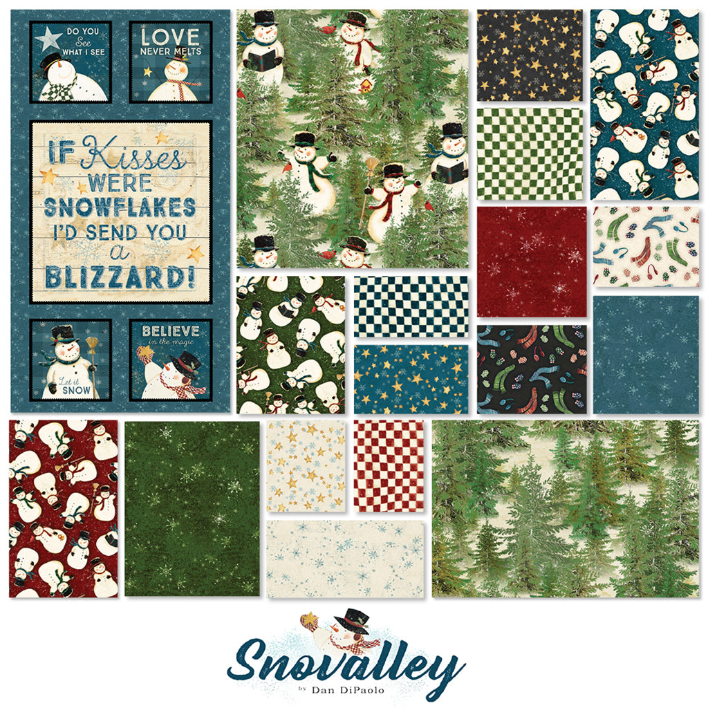 Clothworks Fabric Bundle Snovalley by Clothworks FQ PRECUT BUNDLE 18 pieces with Snowvalley If Kisses were snowflakes I'd Send you a Blizzard Panel