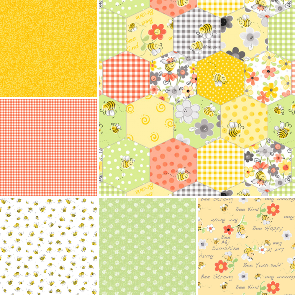 Clothworks Fabric Bundle Sweet Bees Fabric Bundle by Susy Bee 8 pieces (FQ, 1/2 yard or 1 yard Bundles)