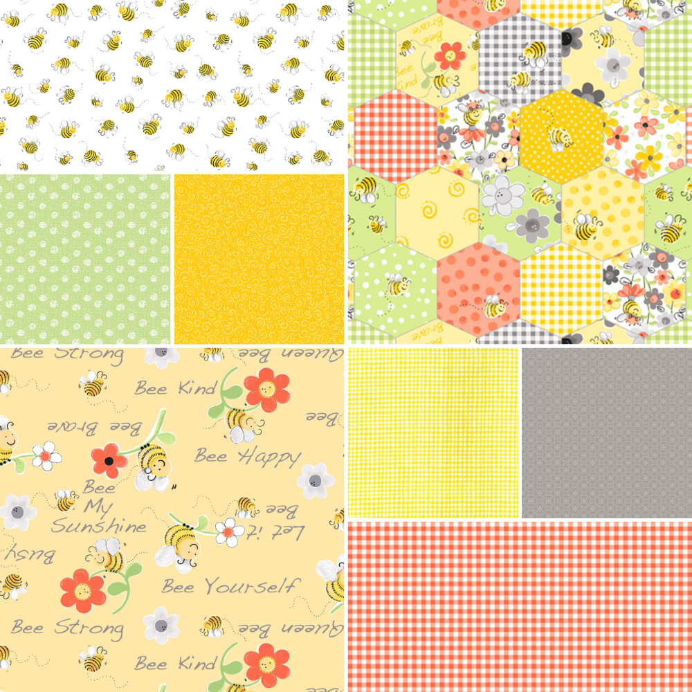 Clothworks Fabric Bundle Sweet Bees Fabric Bundle by Susy Bee 8 pieces (FQ, 1/2 yard or 1 yard Bundles)