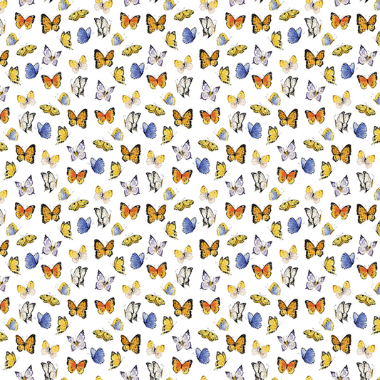Clothworks Fabric Butterflies on White Sunflower Bouquets Butterflies or Bees Fabric By the Yard