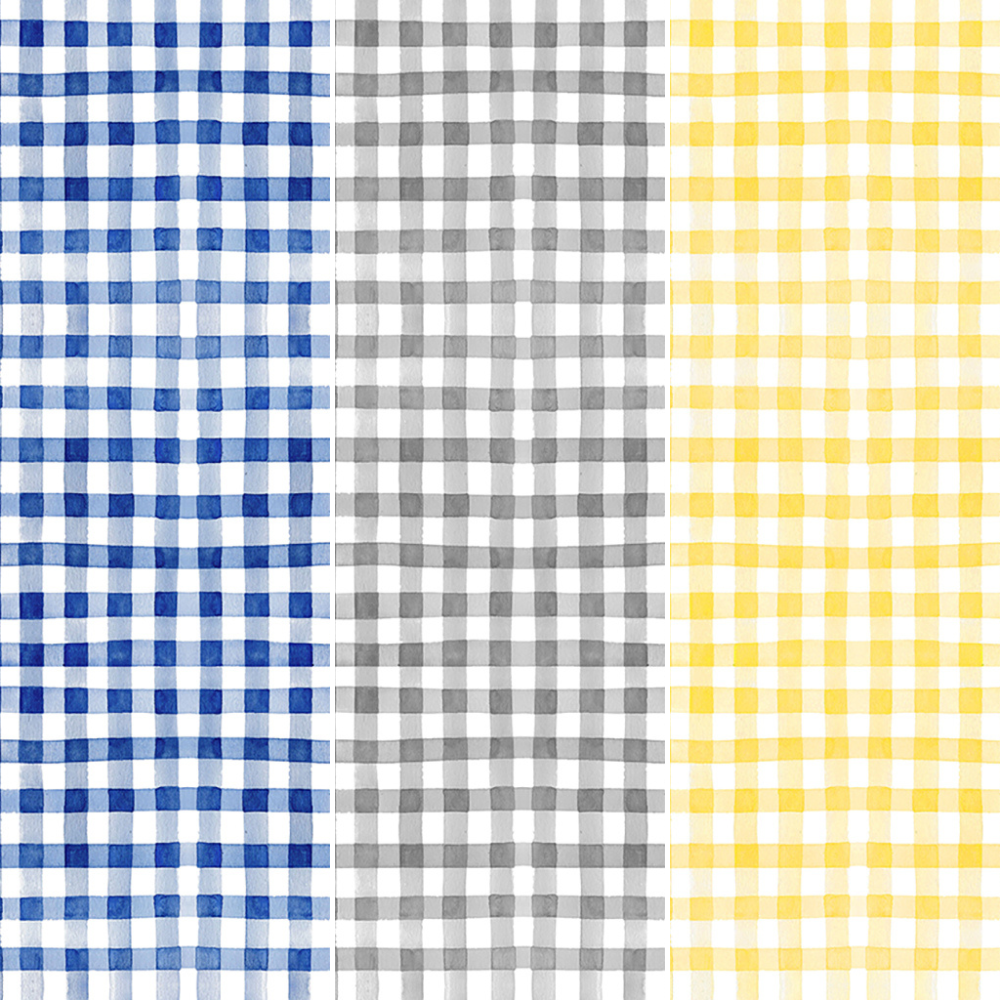Clothworks Fabric Sunflower Bouquets Gingham Fabric By the Yard, gray, yellow or blue cotton fabric