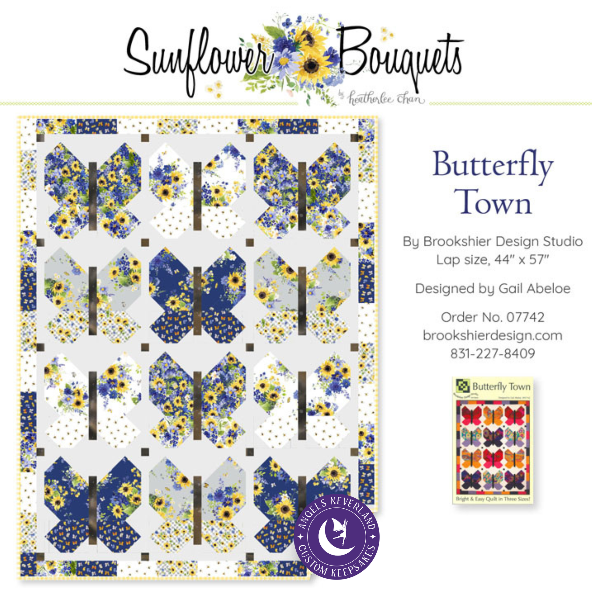 Clothworks Quilt Kit Quilt Kit Only (Top/Binding/Pattern) Sunflower Bouquets Butterfly Town QUILT KIT approximate finished size 44" x57"