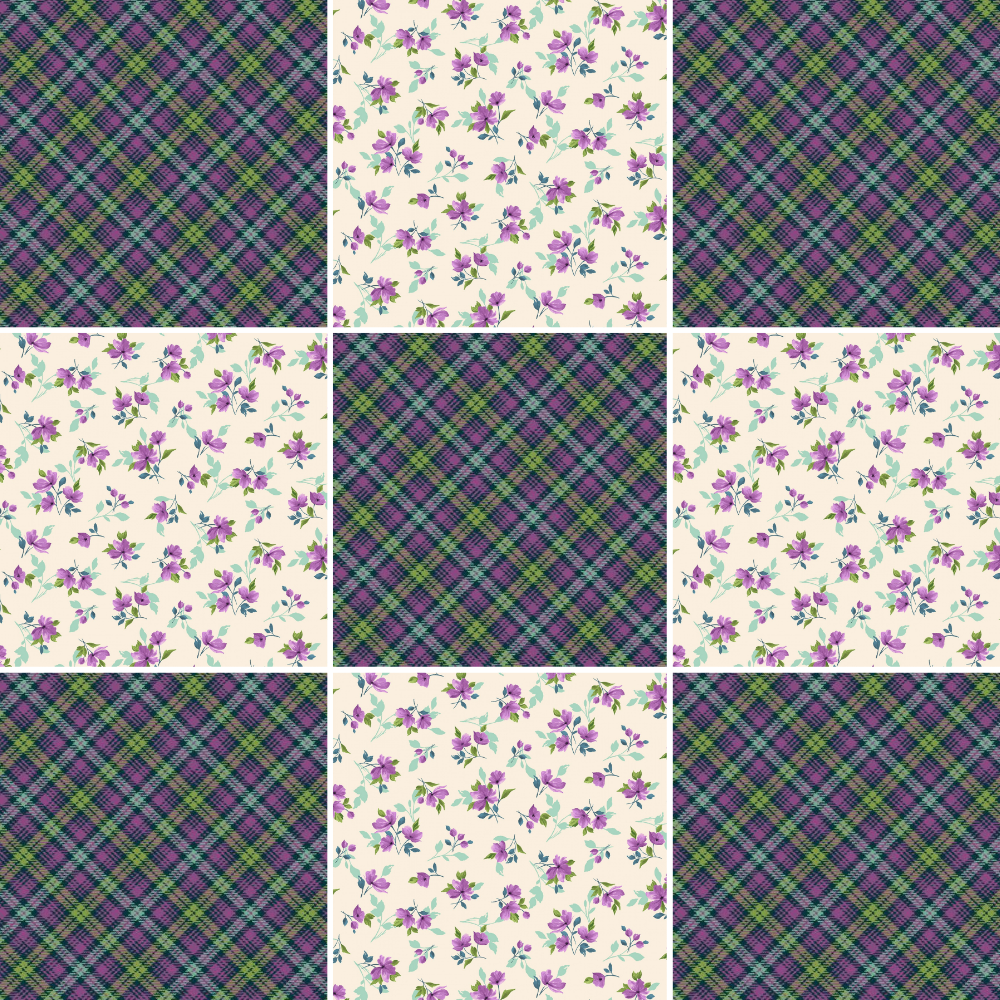 Fabric Café Quilt Kit Nine Plus One by Fabric Café Quilt Kit with Purple Floral and Plaid fabric