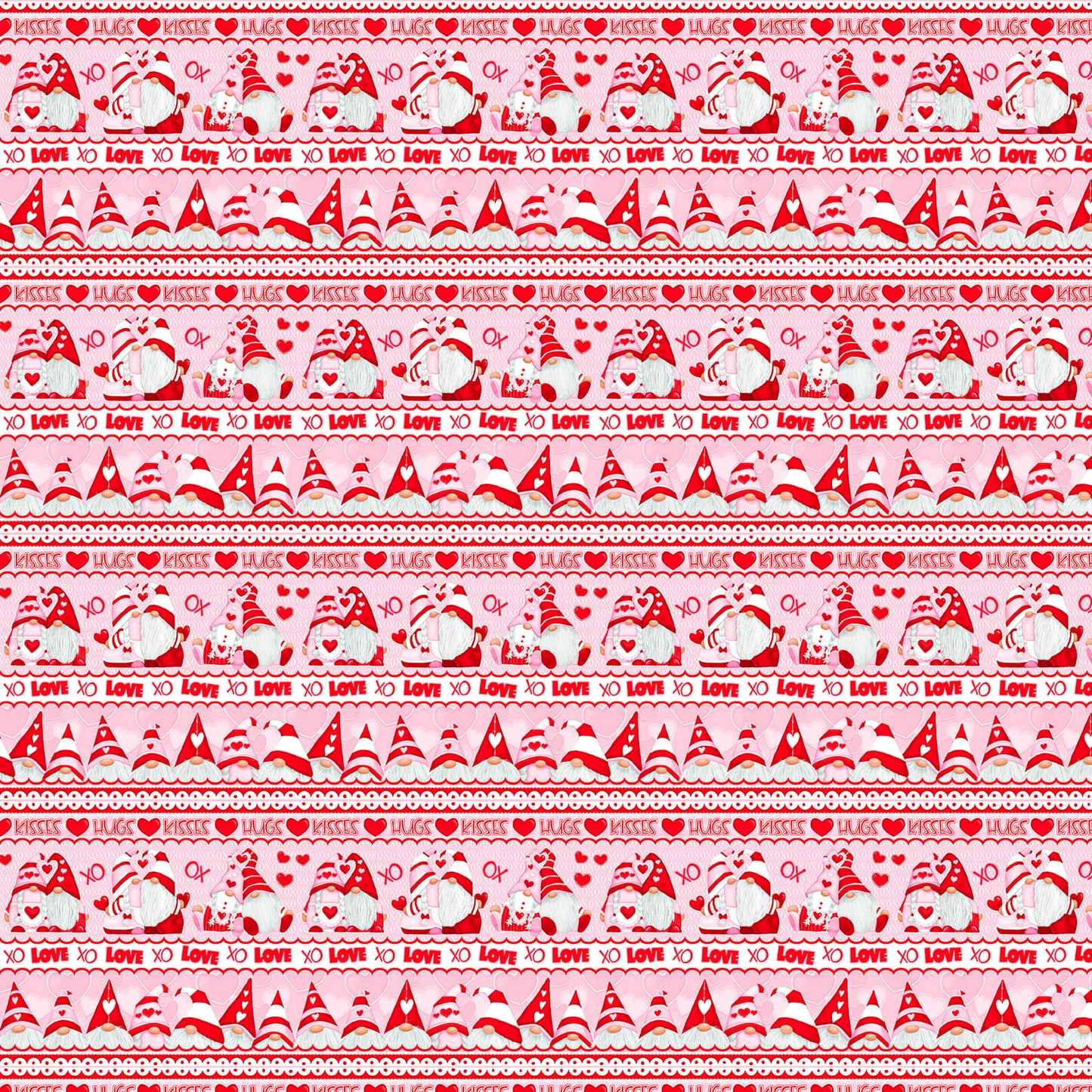 Henry Glass 1/2 yard Gnomie Love Gnome Valentine's Day Fabric - Border Stripe Quilt Cotton Fabric by the Yard