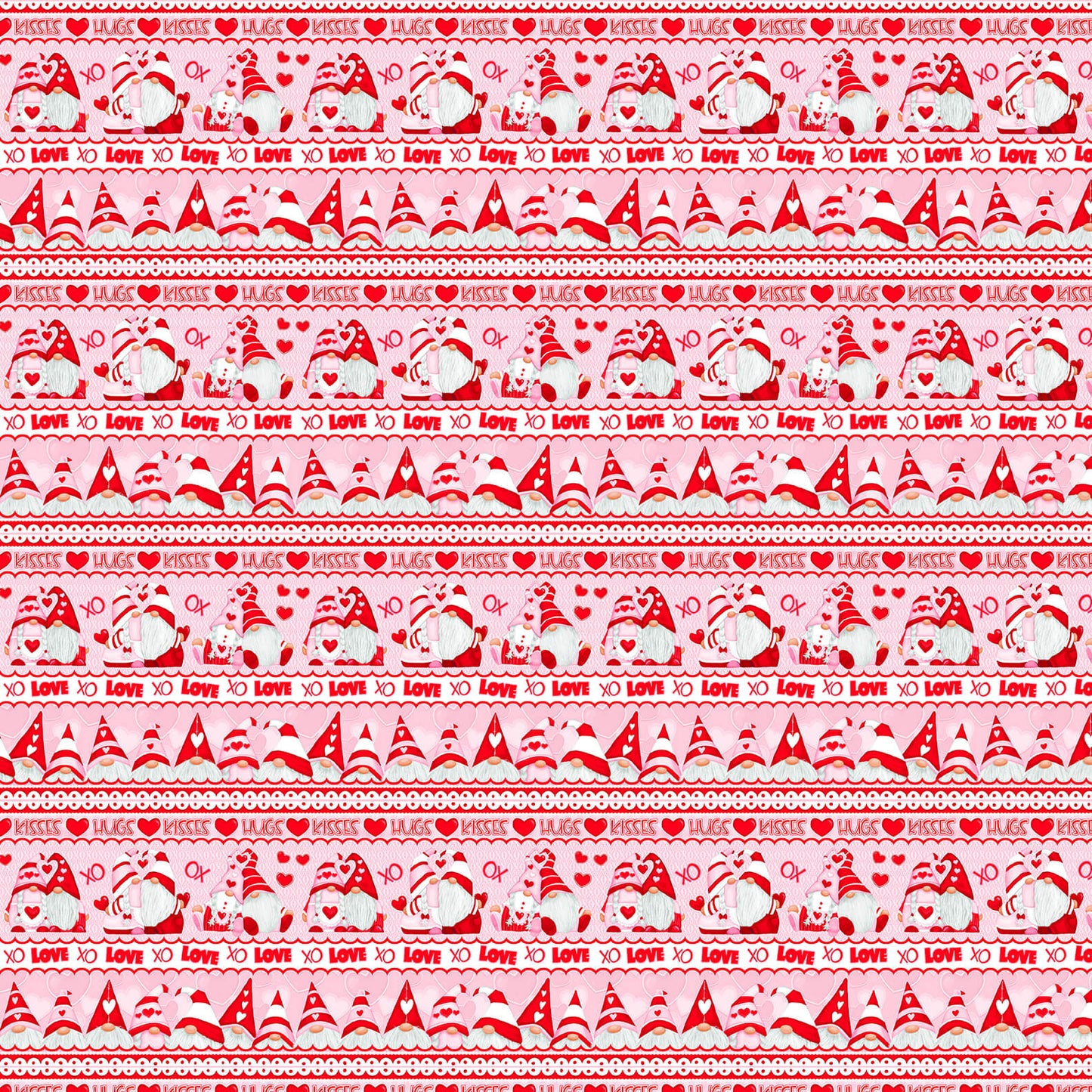 Henry Glass 1/2 yard Gnomie Love Gnome Valentine's Day Fabric - Border Stripe Quilt Cotton Fabric by the Yard