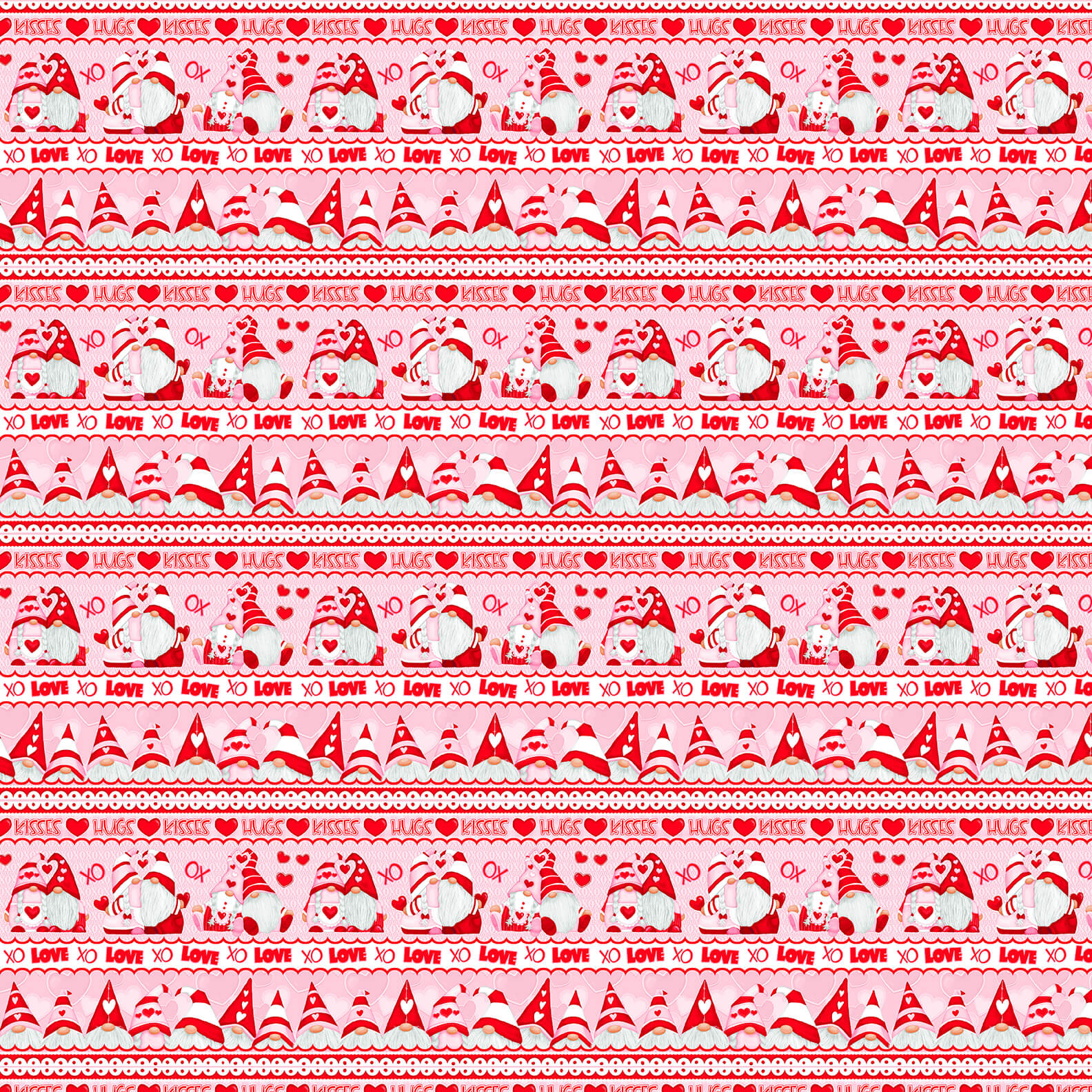Henry Glass 1/2 yard Gnomie Love Gnome Valentine's Day Fabric - Border Stripe Quilt Cotton Fabric by the Yard