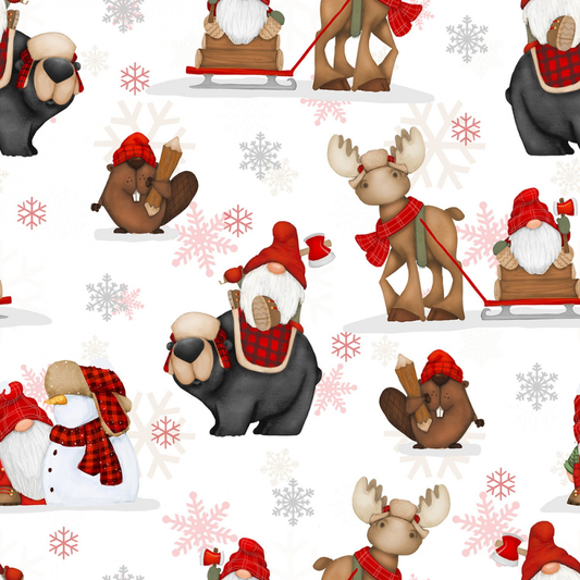 Henry Glass Fabric 1 yard White Woodland Reindeer & Friends Flannel from Henry Glass Flannel Gnomies