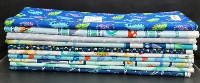 Henry Glass Fabric Bundle Dinosaur Kingdom 1/2 yard Fabric Bundle, Panel & 9 fabric cuts