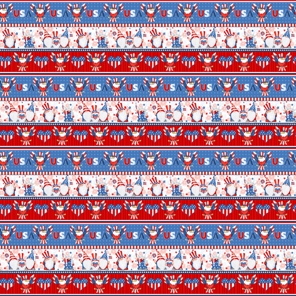 Henry Glass Fabric by the Yard Gnome of the Brave Patriotic Bias Plaid Cotton Fabric, Gnome Fabric by the yard