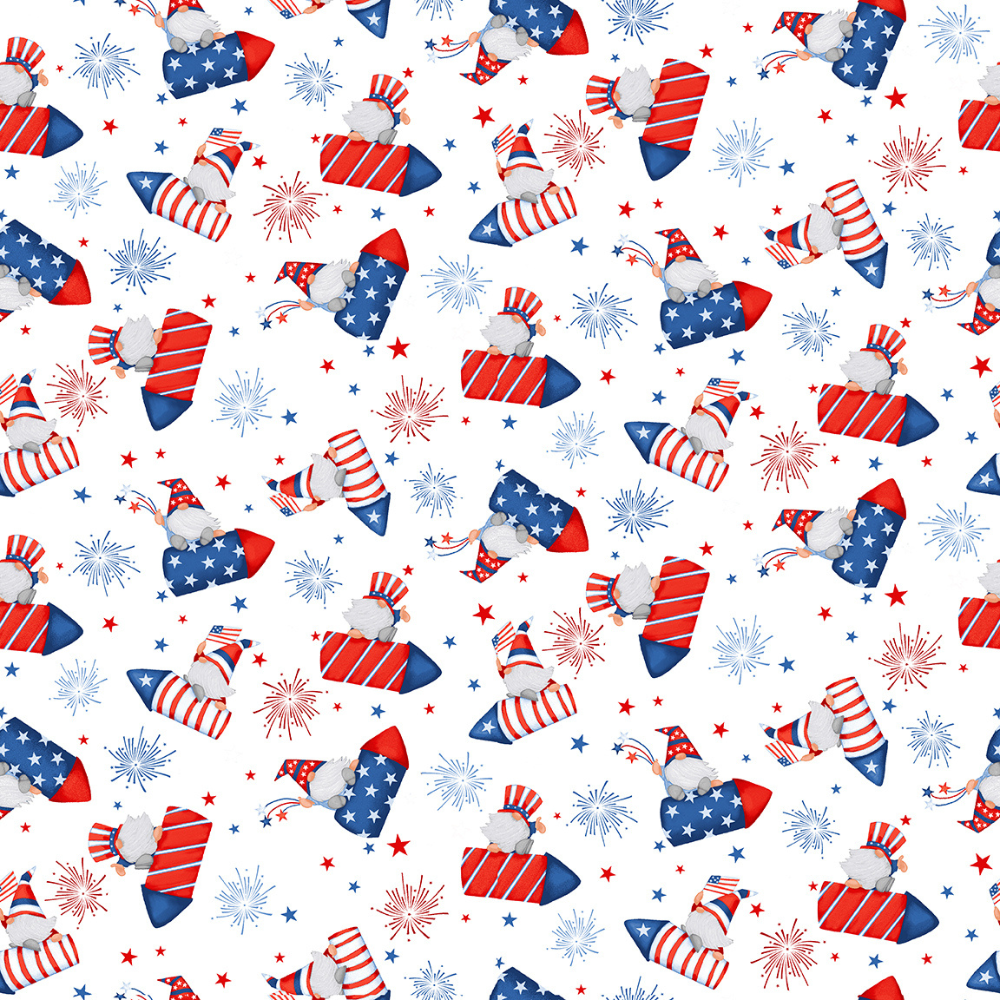 Henry Glass Fabric by the Yard Gnome of the Brave Patriotic Bias Plaid Cotton Fabric, Gnome Fabric by the yard