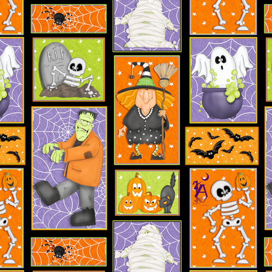 Henry Glass fabric FQ A Haunting We Will Glow Patchwork Cotton GLOW IN THE DARK Halloween Fabric