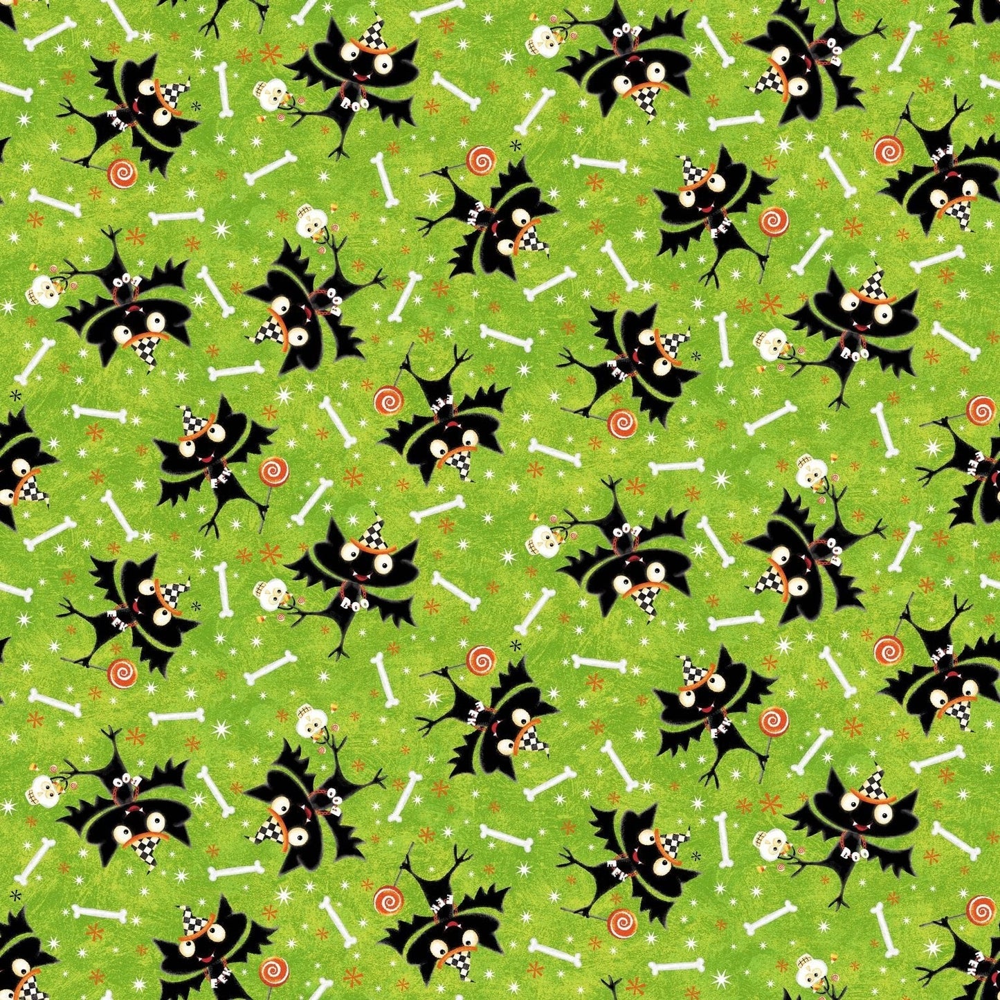 henry glass Fabric Glow Bats on Green Halloween Glow in the Dark Fabric by Henry Glass