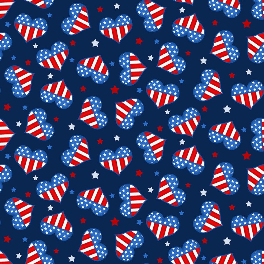 Henry Glass Fabric Gnome of the Brave Fireworks with Stars Patriotic Cotton Fabric By the Yard
