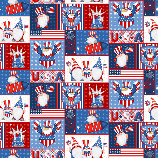 Henry Glass Fabric Gnome of the Brave Fireworks with Stars Patriotic Cotton Fabric By the Yard