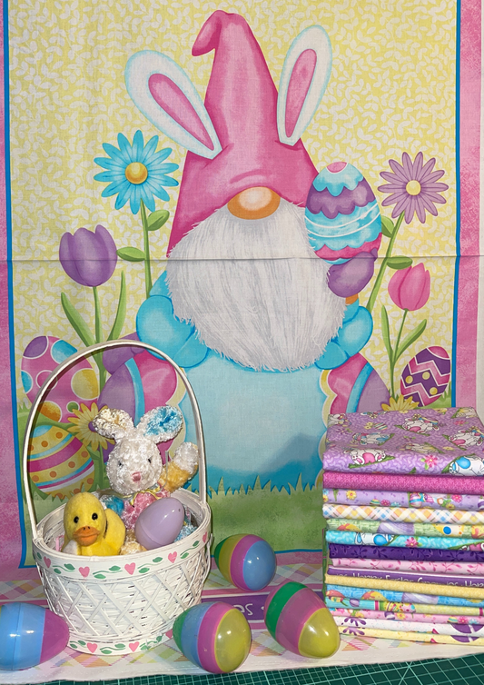 Henry Glass Fabric Half Yard Bundle 15 prints & 1 panel Hoppy Easter Gnomies, Easter Gnome Fabric