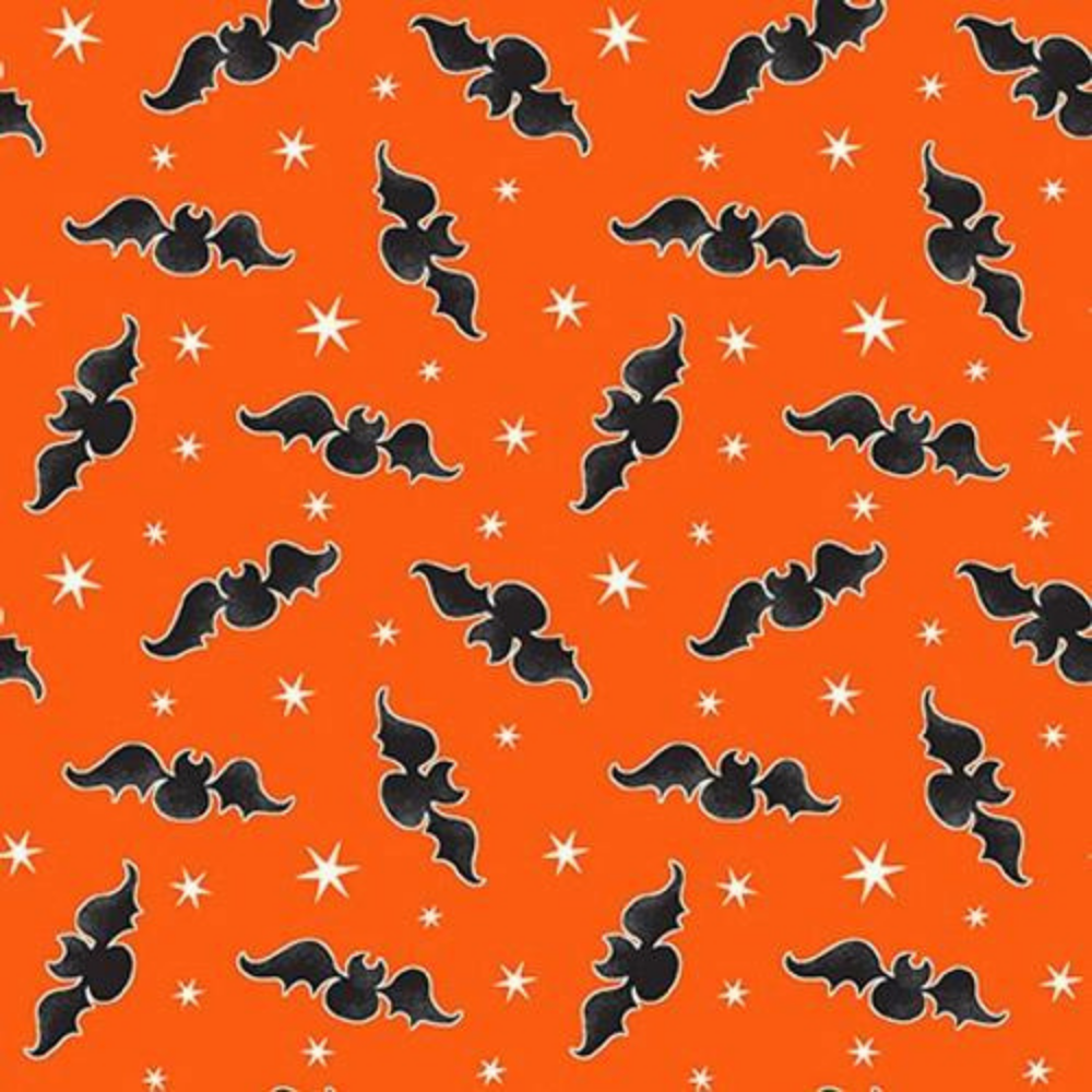 Halloween Glow in the Dark Fabric Bats on Orange – Angels Neverland
