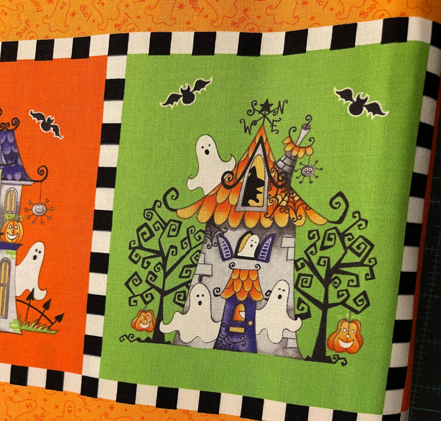 Henry Glass Fabric Panel Fabric Panel from Boo!, Fun Haunted House Cotton GLOW IN THE DARK Halloween Fabric