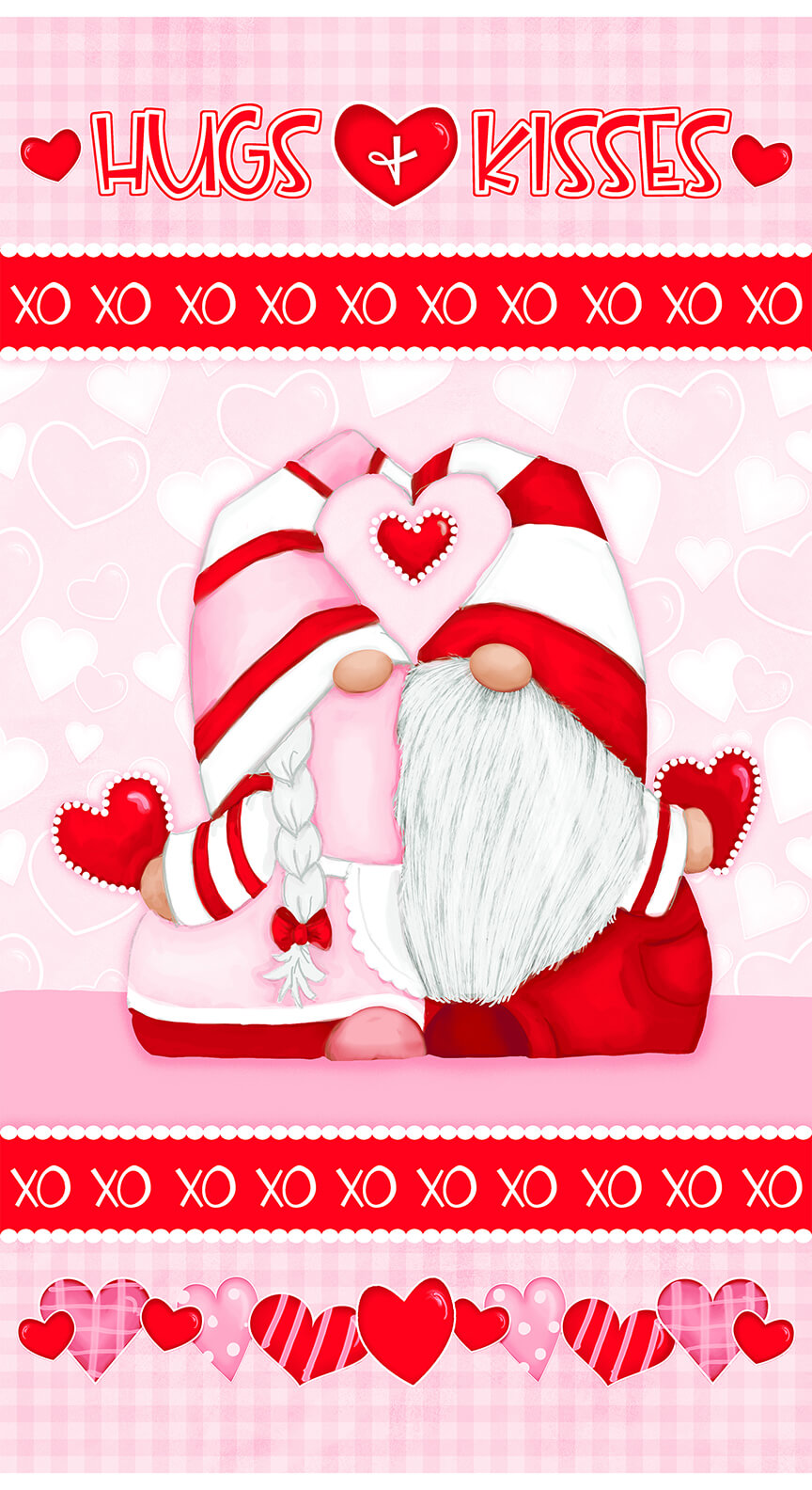 Henry Glass Gnomie Love Gnome Valentine's Day Fabric - Border Stripe Quilt Cotton Fabric by the Yard