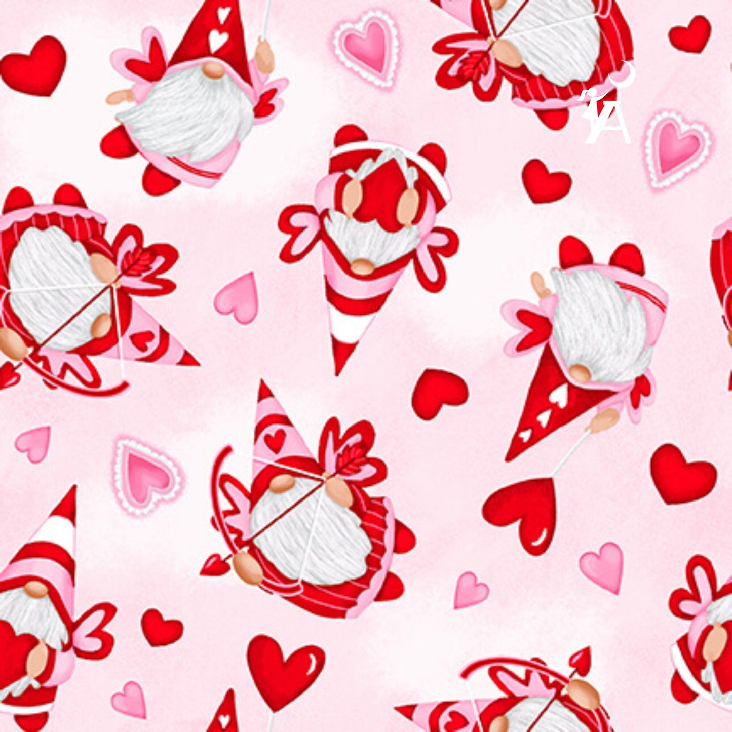 Henry Glass Gnomie Love Gnome Valentine's Day Fabric - Patchwork Cheater Quilt Cotton Fabric by the Yard