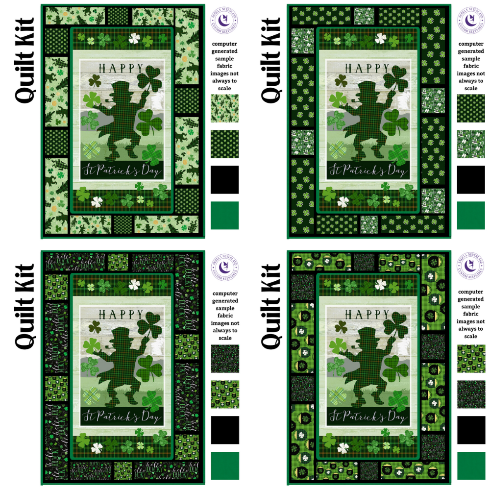 Henry Glass Quilt Kit Message Board Quilt Kit with Hello Lucky St. Patrick's Day Fabric, Leprechaun Quilt Kit
