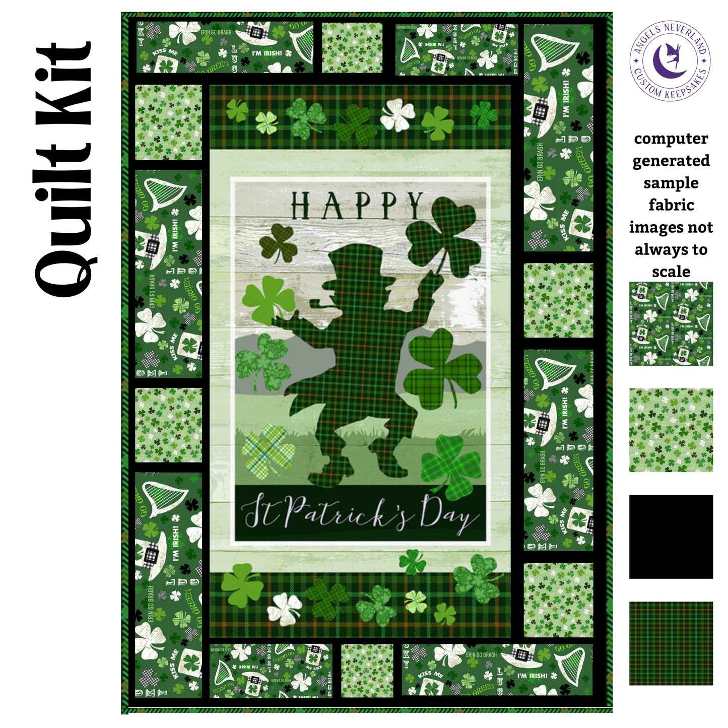 Henry Glass Quilt Kit Message Board Quilt Kit with Hello Lucky St. Patrick's Day Fabric, Leprechaun Quilt Kit