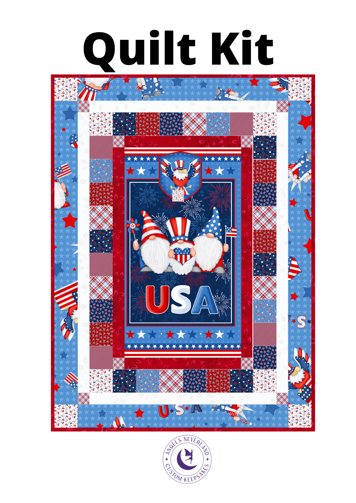 Henry Glass Quilt Kit Patriotic Gnome of the Brave Easy DIY Beginner QUILT KIT with Henry Glass Fabric with Picture This Pattern
