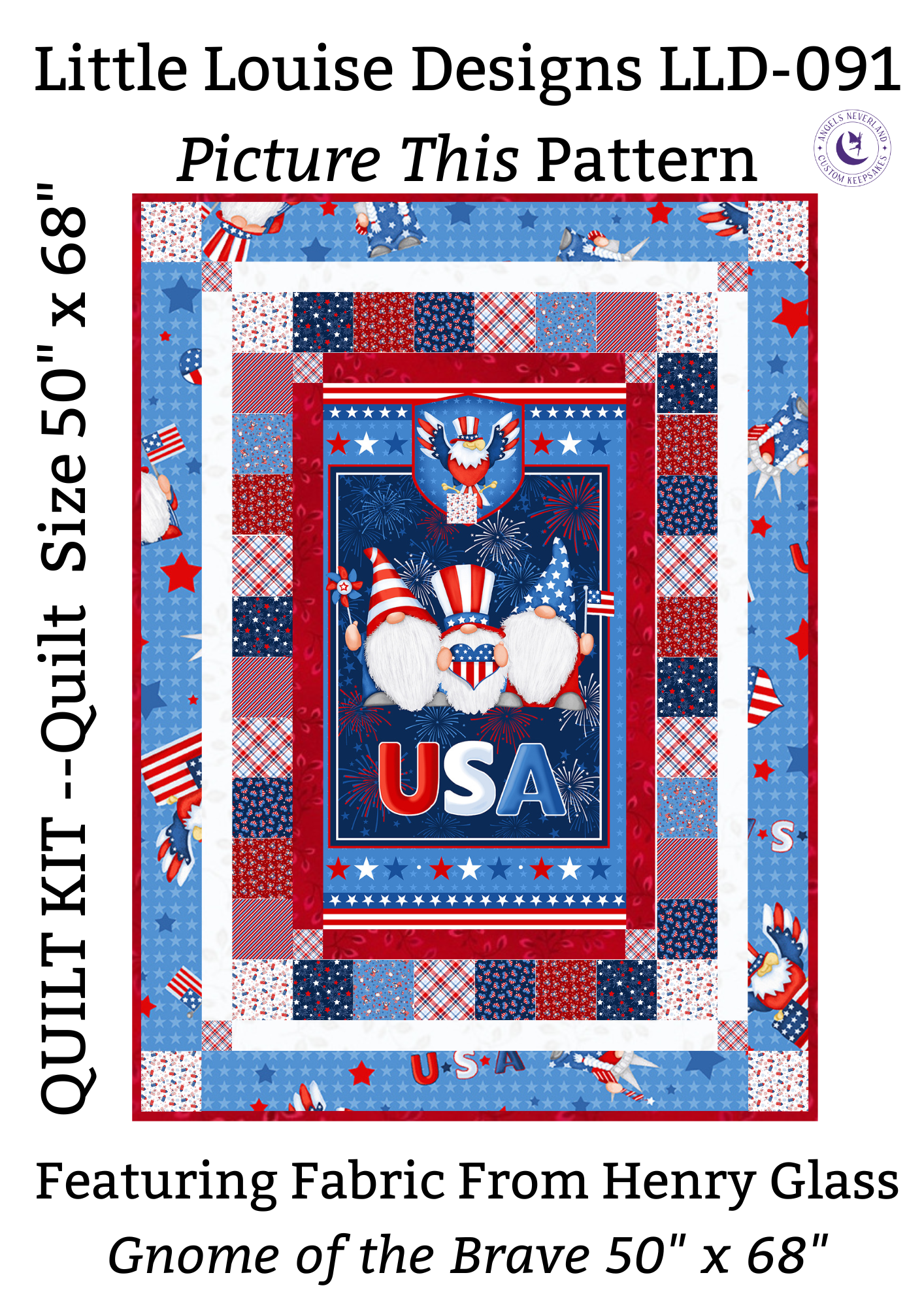 Henry Glass Quilt Kit Patriotic Gnome of the Brave Easy DIY Beginner QUILT KIT with Henry Glass Fabric with Picture This Pattern