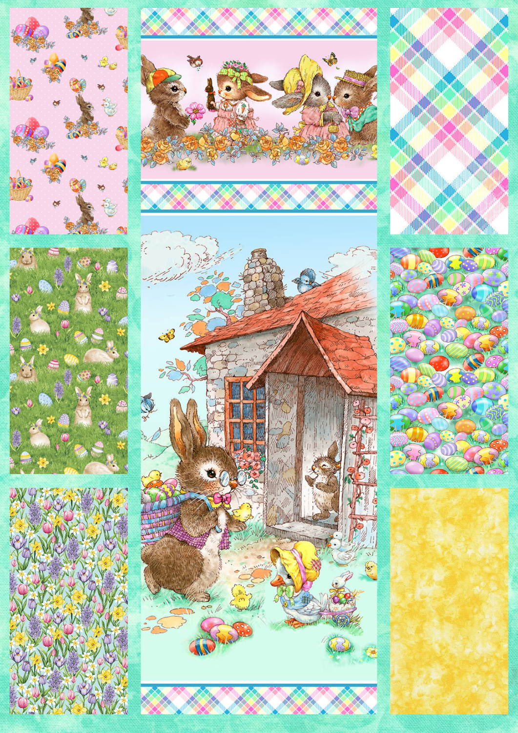 Henry Glass Quilt Kit Quilt Kit No backing Hoppy Hunting & Bunny Tails Easter Beginner Quilt Kit with Picture This Pattern
