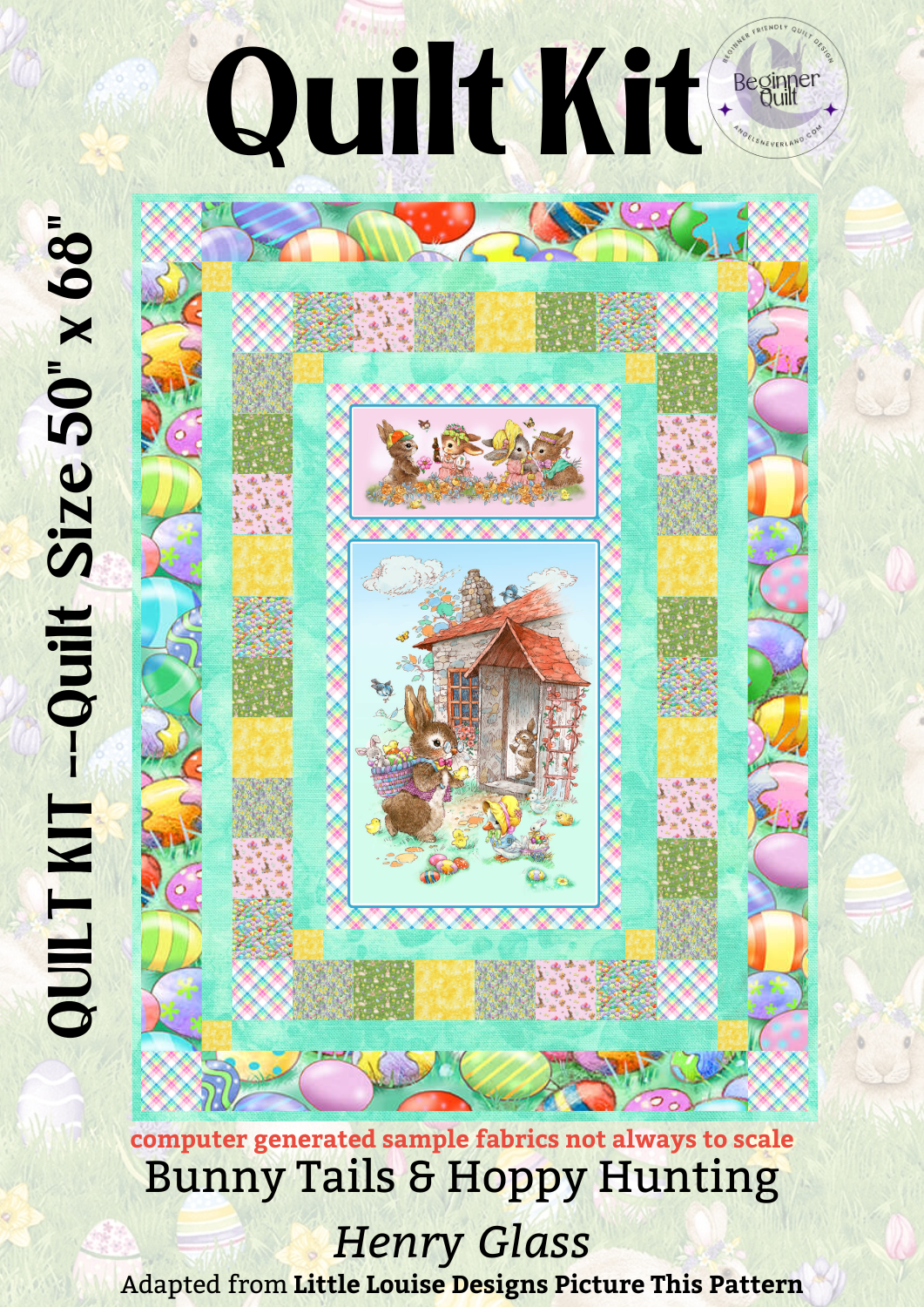 Henry Glass Quilt Kit Quilt Kit No backing Hoppy Hunting & Bunny Tails Easter Beginner Quilt Kit with Picture This Pattern