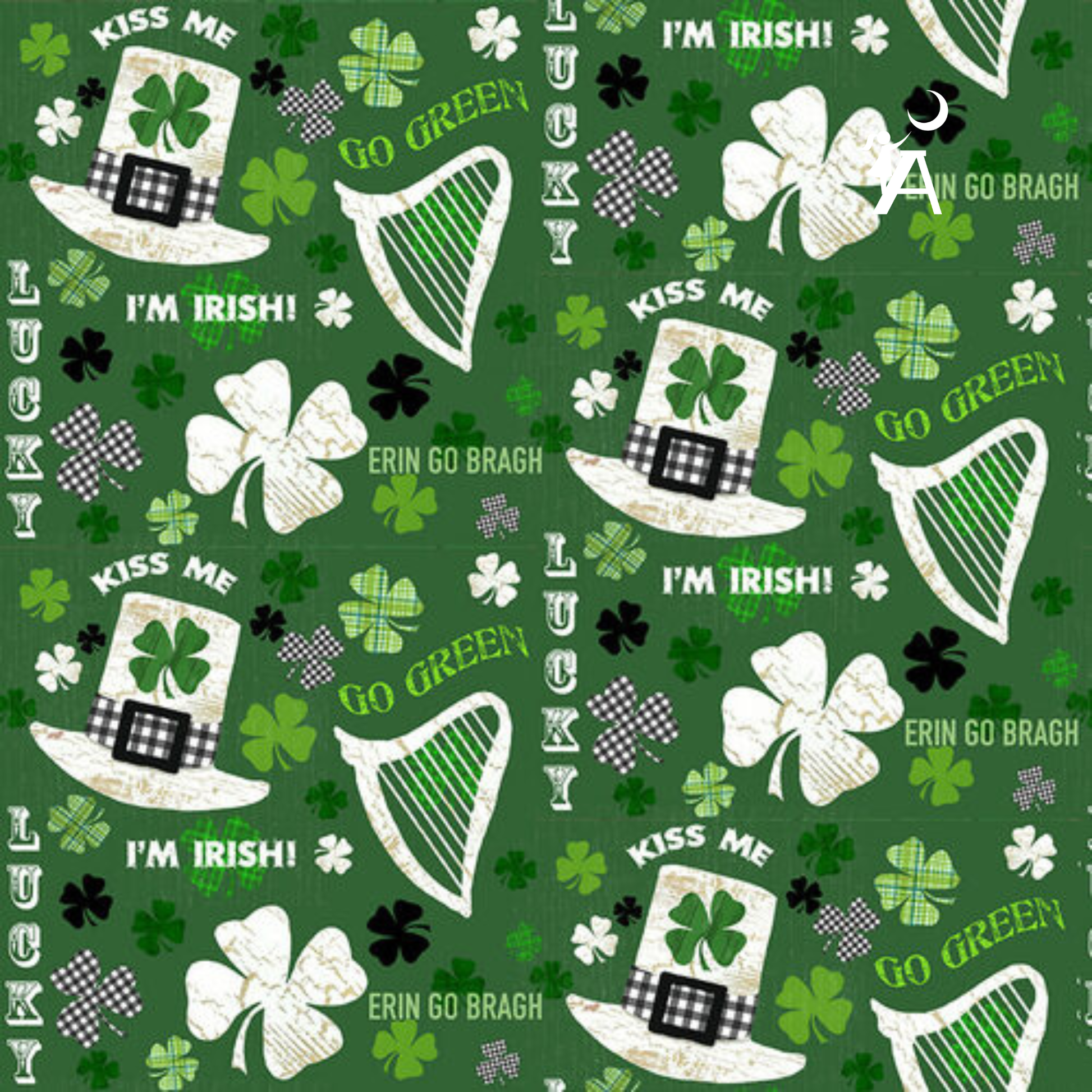 Henry Glass Quilt Kit QUILT KIT no backing Message Board Quilt Kit with Hello Lucky St. Patrick's Day Fabric, Leprechaun Quilt Kit