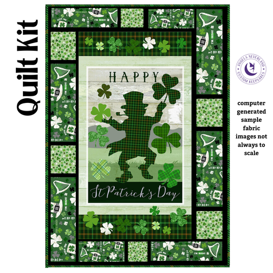 Henry Glass Quilt Kit QUILT KIT no backing Message Board Quilt Kit with Hello Lucky St. Patrick's Day Fabric, Leprechaun Quilt Kit