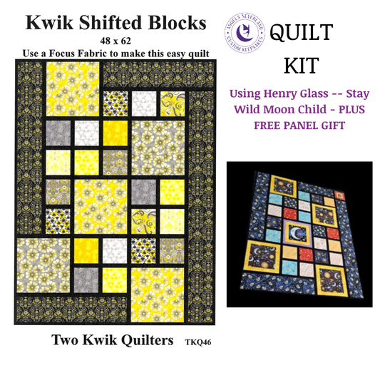 Henry Glass Quilt Kit Quilt Kit ONLY no backing QUILT KIT Stay Wild Moon Child by Henry Glass with Kwik Shifted Blocks beginner quilt pattern with free panel gift, Celestial Nursery Fabric