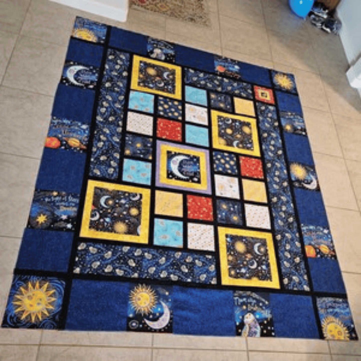 Henry Glass Quilt Kit QUILT KIT Stay Wild Moon Child by Henry Glass with Kwik Shifted Blocks beginner quilt pattern with free panel gift, Celestial Nursery Fabric