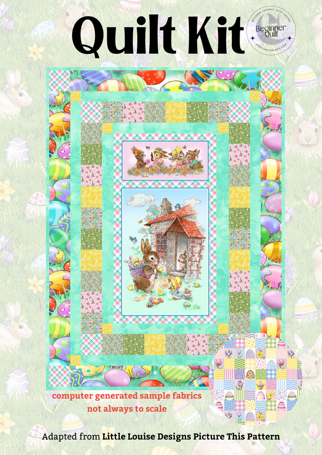 Henry Glass Quilt Kit Quilt Kit w/4 yrds backing (blocks) Hoppy Hunting & Bunny Tails Easter Beginner Quilt Kit with Picture This Pattern