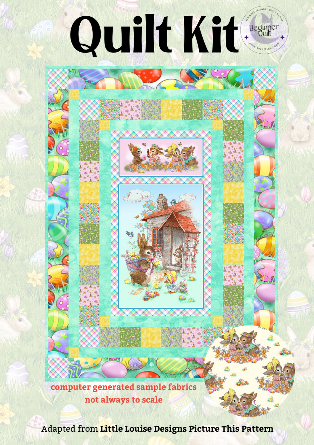 Henry Glass Quilt Kit Quilt Kit w/4 yrds backing (Cream) Hoppy Hunting & Bunny Tails Easter Beginner Quilt Kit with Picture This Pattern