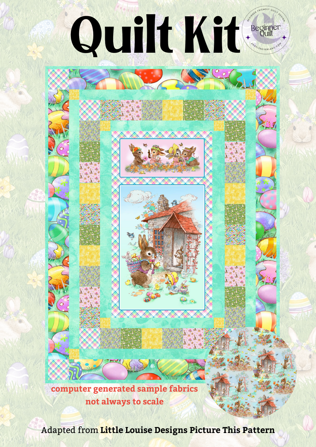 Henry Glass Quilt Kit Quilt Kit w/4 yrds backing (Scene) Hoppy Hunting & Bunny Tails Easter Beginner Quilt Kit with Picture This Pattern