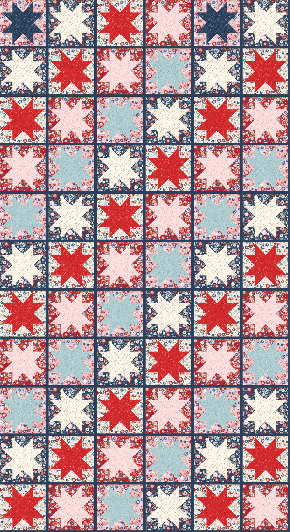Hip Hip Hooray Liberty Star Quilt Multi Cheater Print Cotton Fabric by the Yard