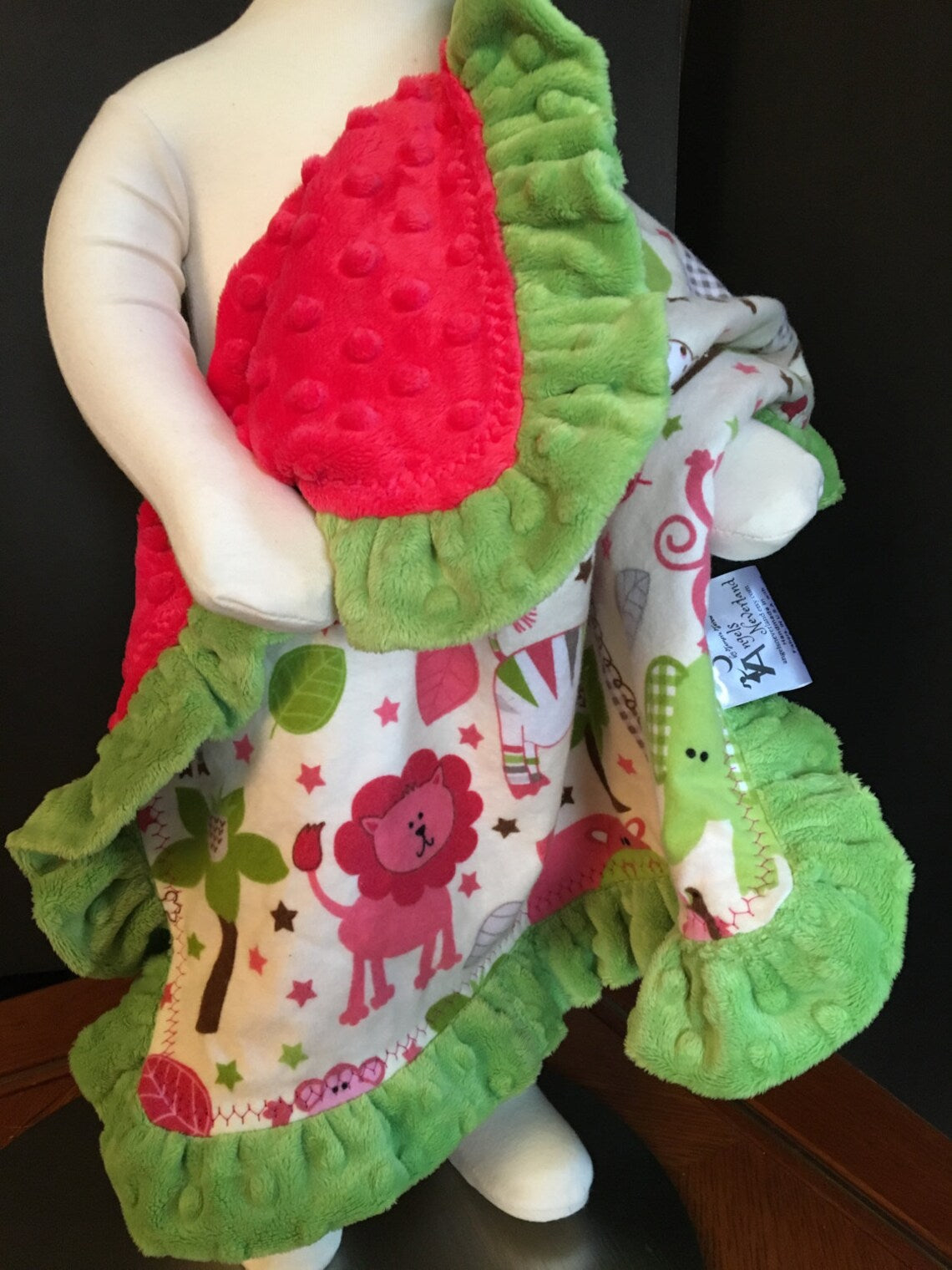 Reversible Shannon Cuddle® Lovey Blanket with Minky Ruffle, Personalized Baby Gift