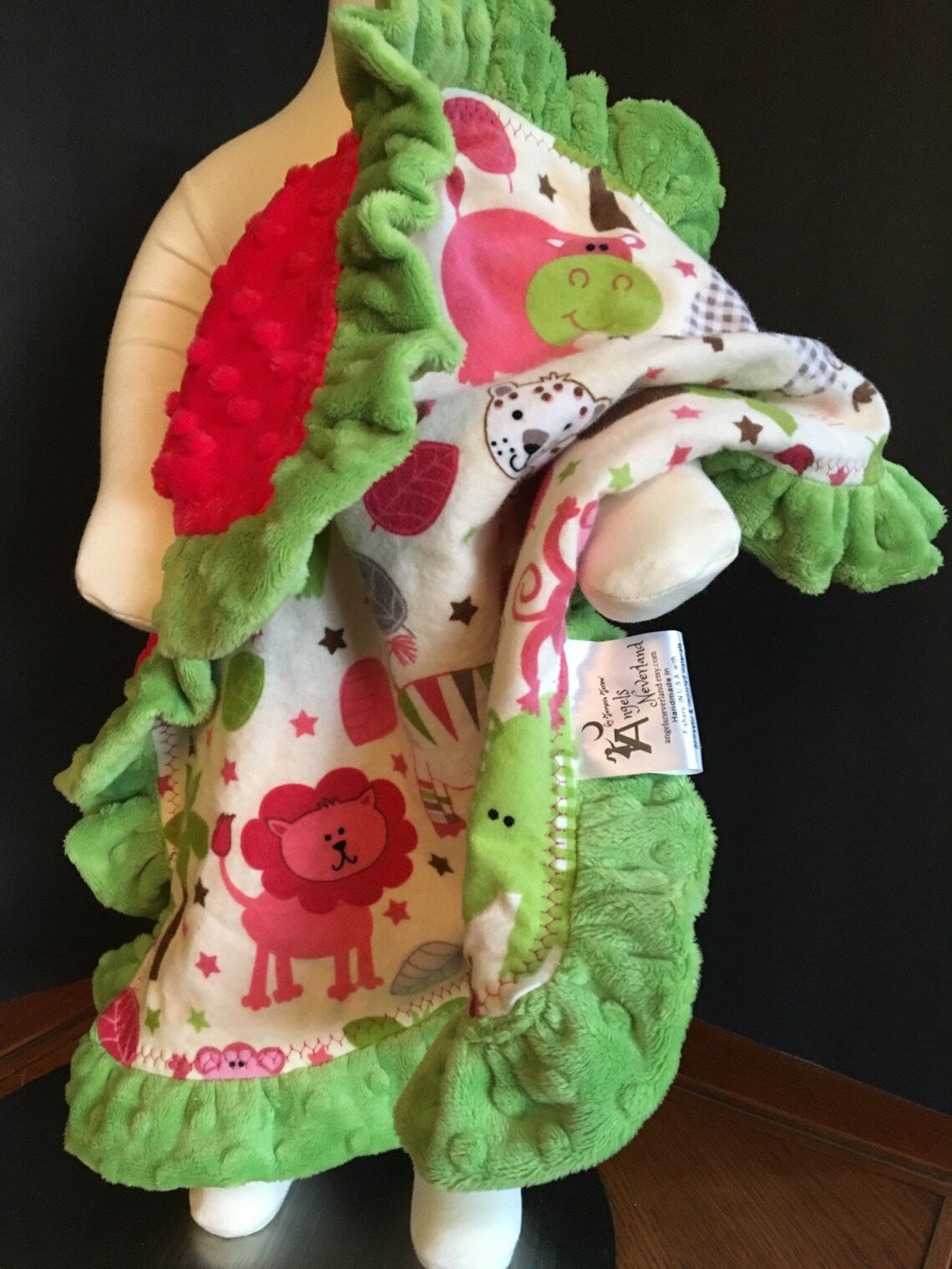 Reversible Shannon Cuddle® Lovey Blanket with Minky Ruffle, Personalized Baby Gift