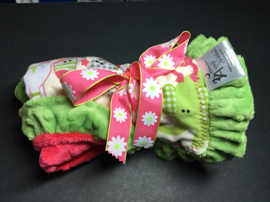 Reversible Shannon Cuddle® Lovey Blanket with Minky Ruffle, Personalized Baby Gift