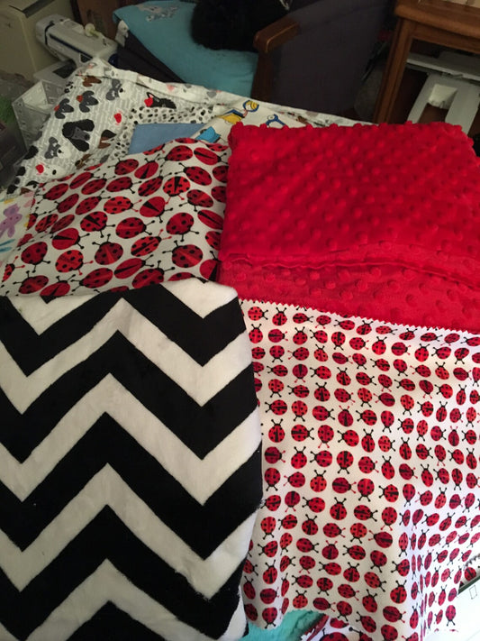 Ladybug Blanket Personalized Baby Gift, Rag quilt sensory lovey blanket