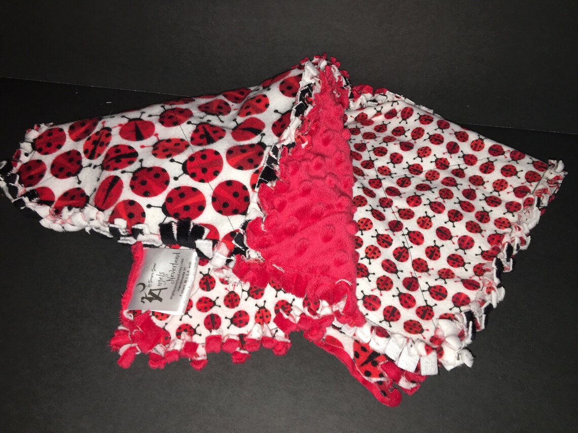 Ladybug Blanket Personalized Baby Gift, Rag quilt sensory lovey blanket