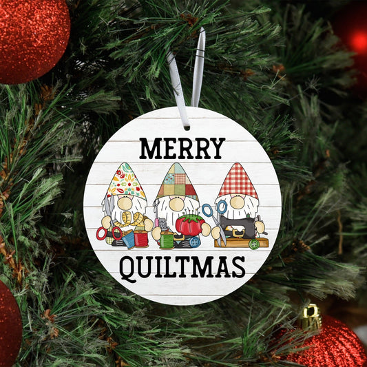 Lake & Laser Christmas Ornament MERRY QUILTMAS GNOMES, Christmas Ornament by Lake & Laser
