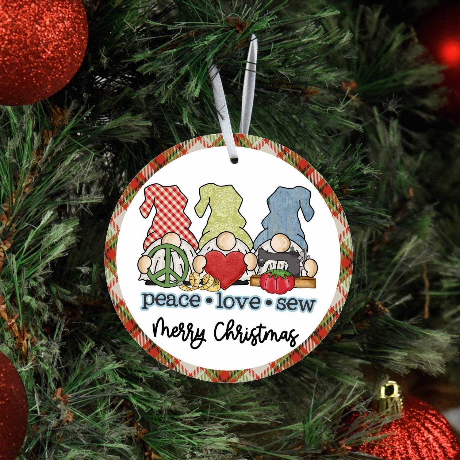 Lake & Laser Christmas Ornament TREE WITH GNOMES, Christmas Ornament by Lake & Laser